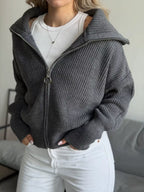 Zip Up Dropped Shoulder Cardigan (4)