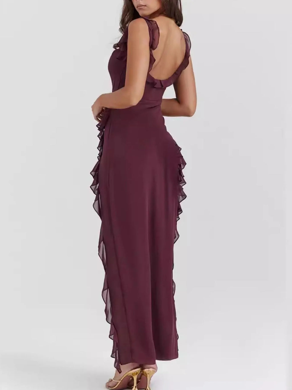 Split Ruffled Square Neck Maxi Dress (3)