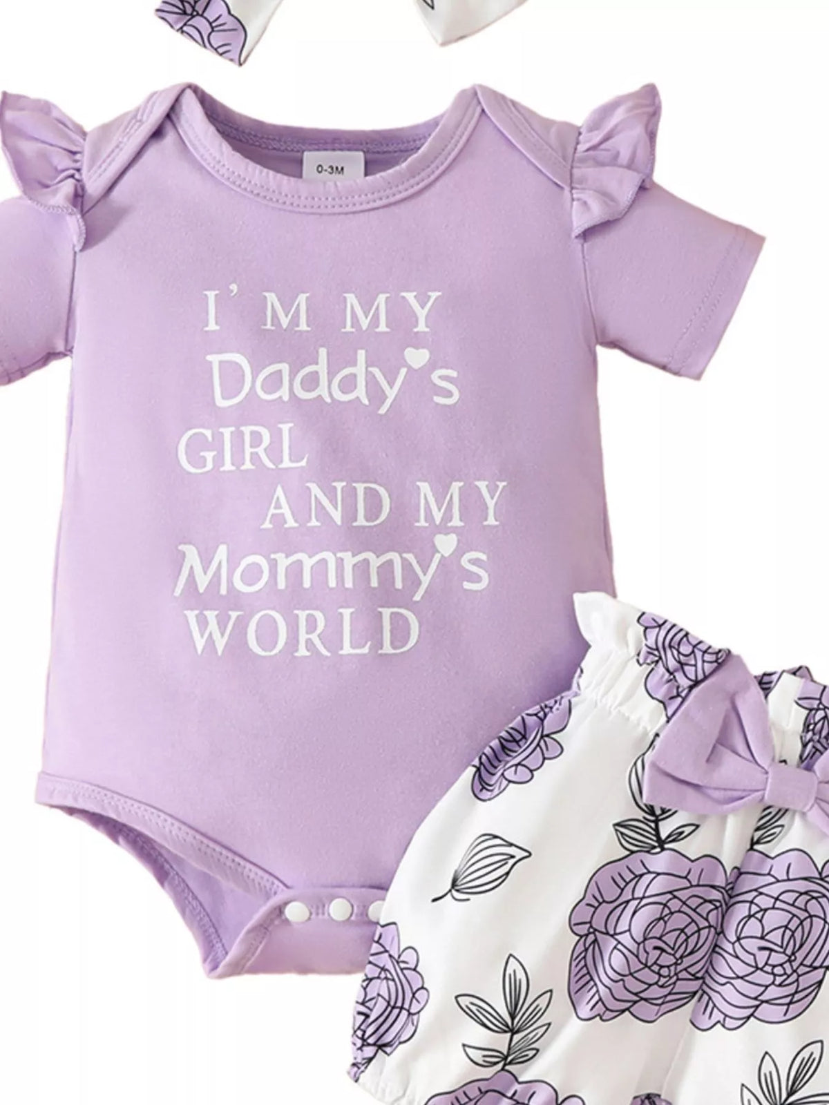 Children's Ruffled Bodysuit Floral Shorts Set Headband (11)
