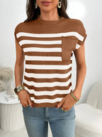 Striped Mock Neck Cap Sleeve Knit Top (3)