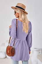 V-neck Lantern Sleeve Blouse (2)