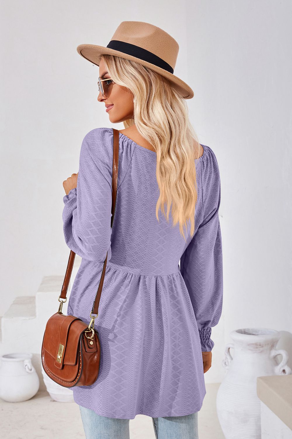 V-neck Lantern Sleeve Blouse (2)