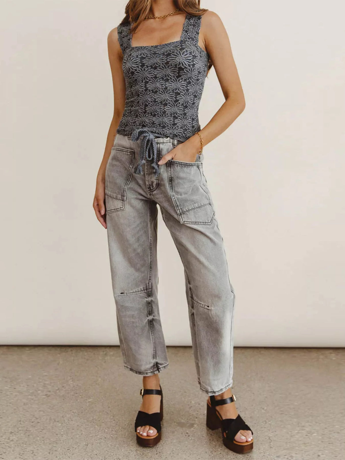 Drawstring Wide Leg Cropped Jeans (4)