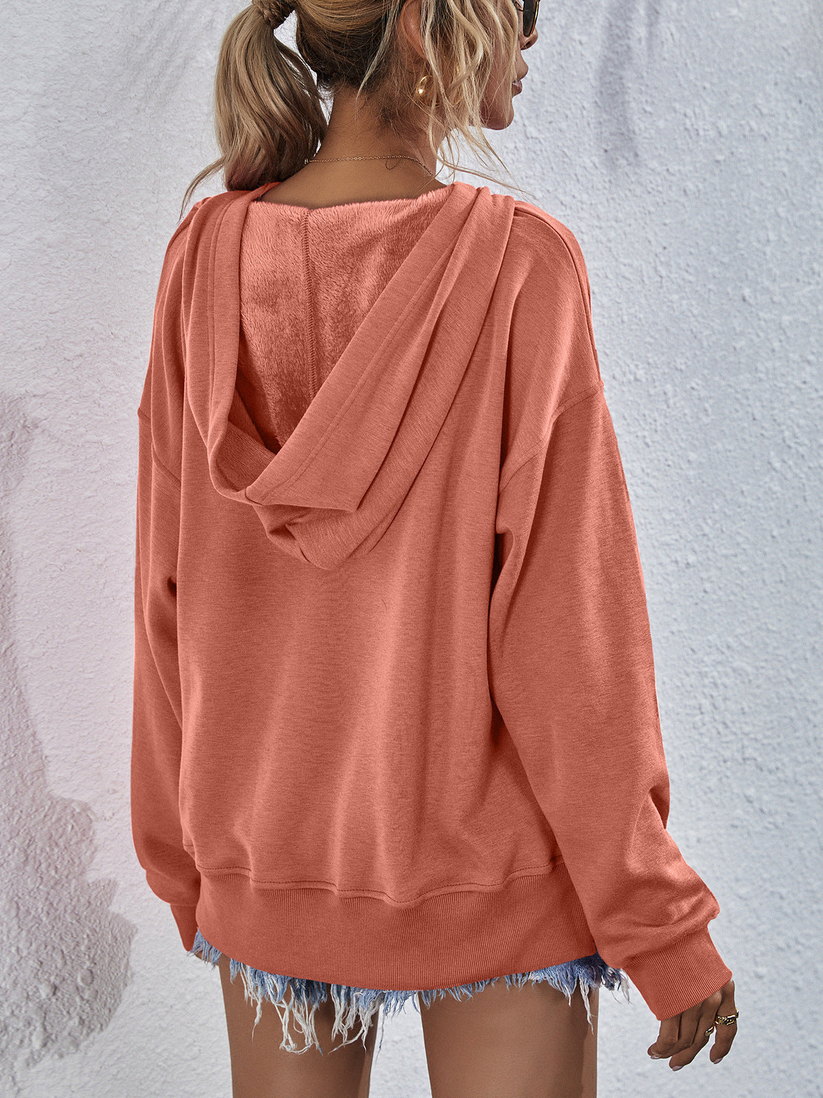 Dropped Shoulder Slit Hoodie (9)