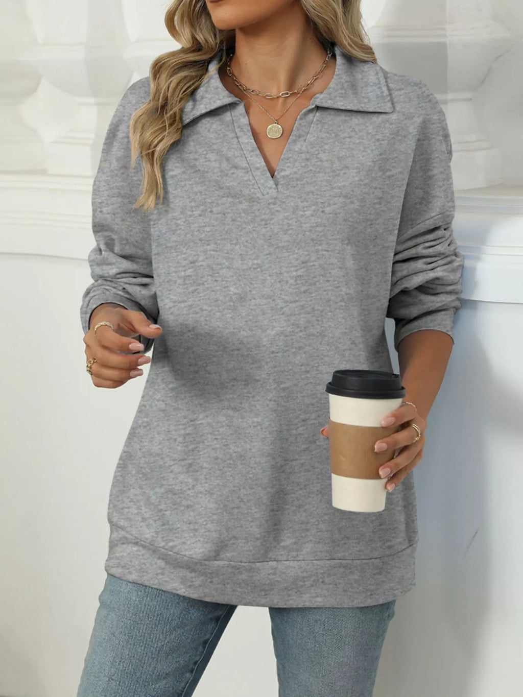 Johnny Collar Drop Shoulder Long Sleeve Sweatshirt (4)