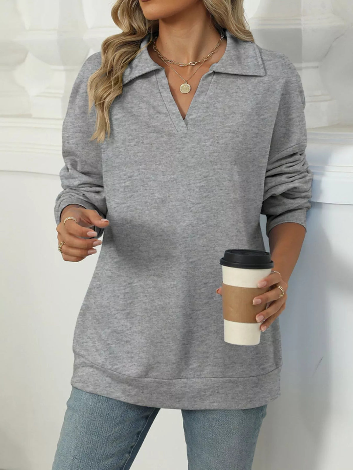 Johnny Collar Drop Shoulder Long Sleeve Sweatshirt (4)
