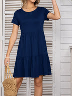 Round Neck Short Sleeve Mini Tee Dress (17)