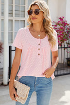 Eyelet Quarter Button Short Sleeve T-shirt (11)