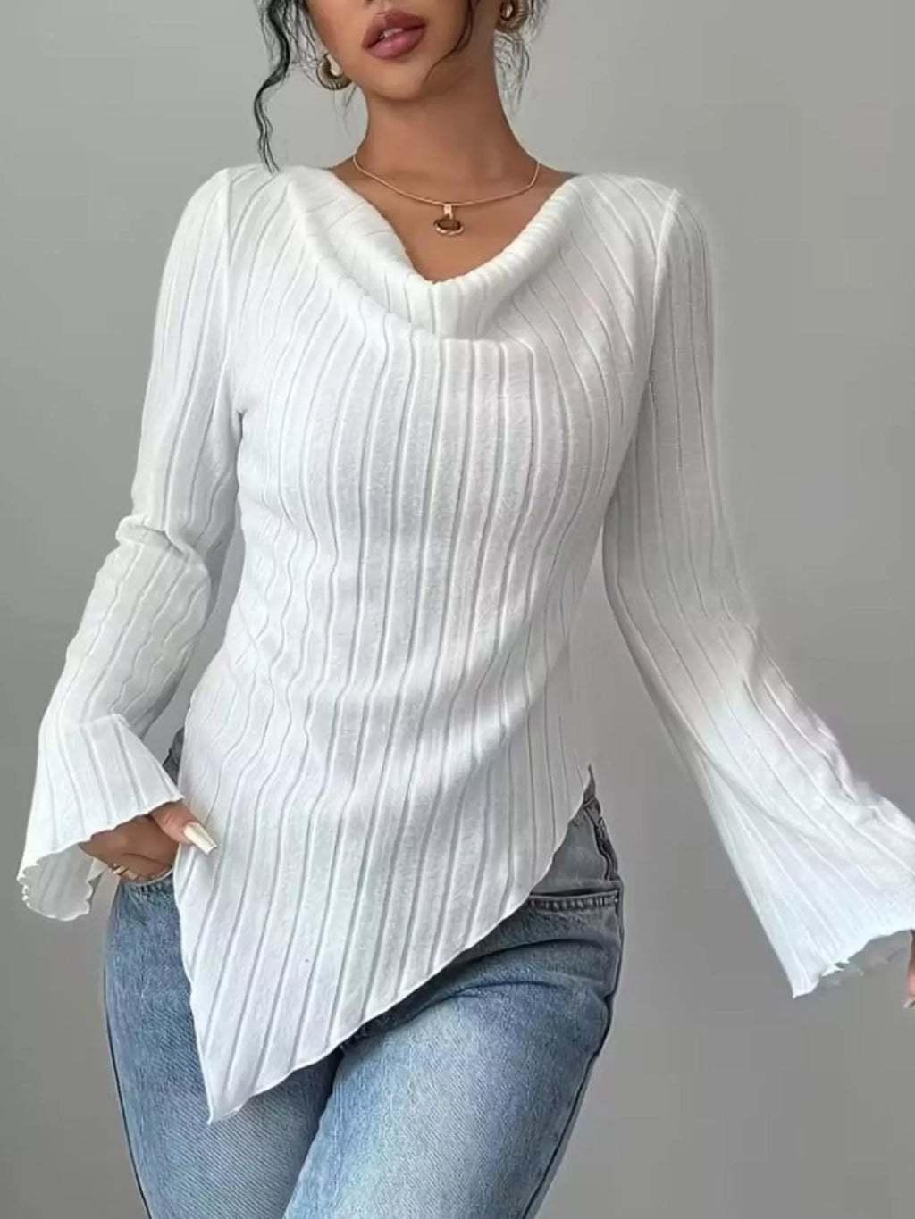 Cowl Neck Ribbed Knit Top (13)