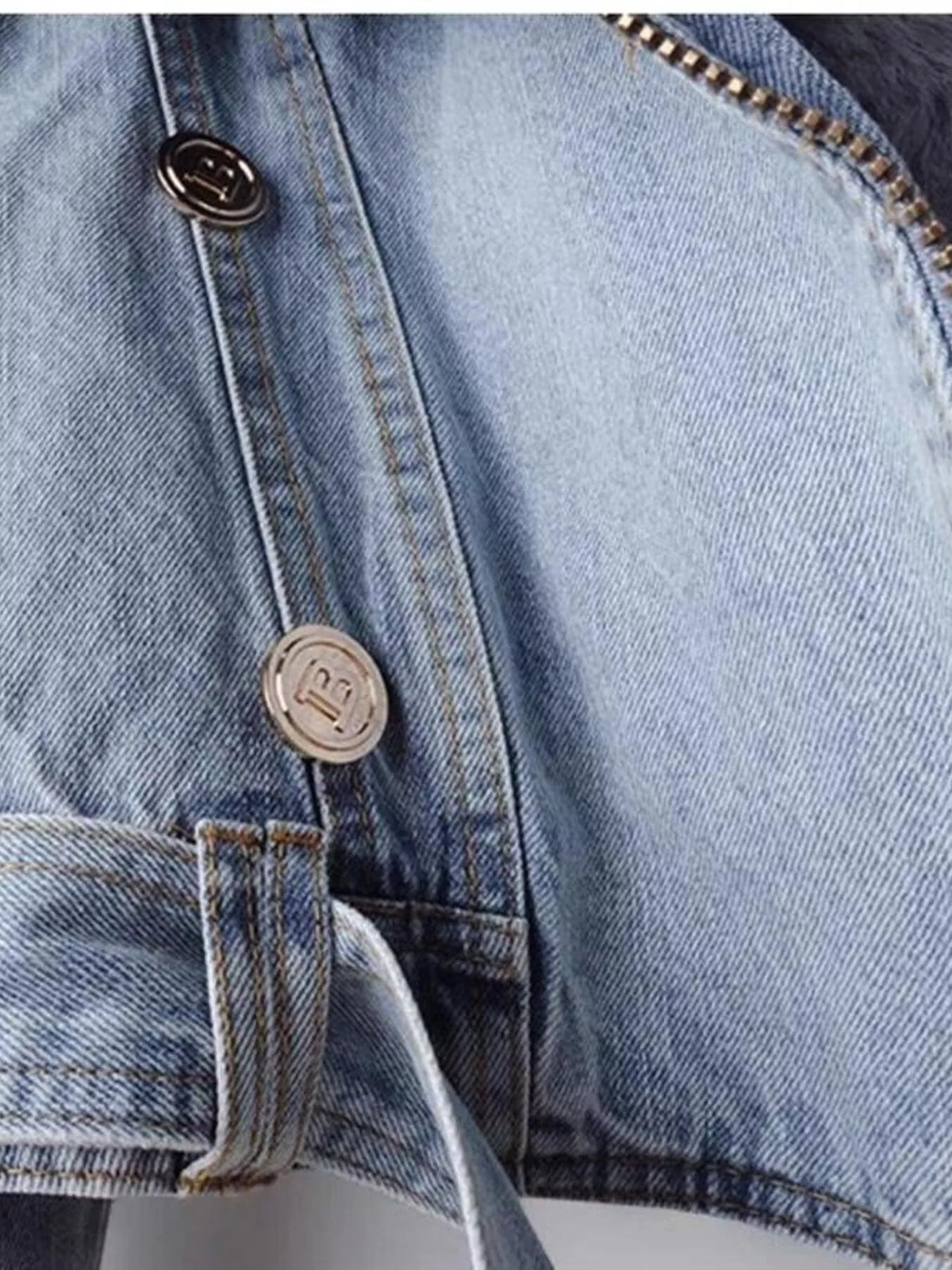 Full Size Faux Fur Collar Denim Jacket Plus (5)