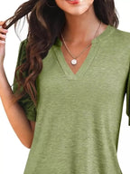 Puff Sleeve Notched Casual T-shirt (5)