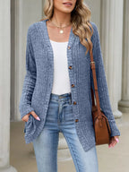 Ribbed Knit Hooded Button-down Cardigan (23)
