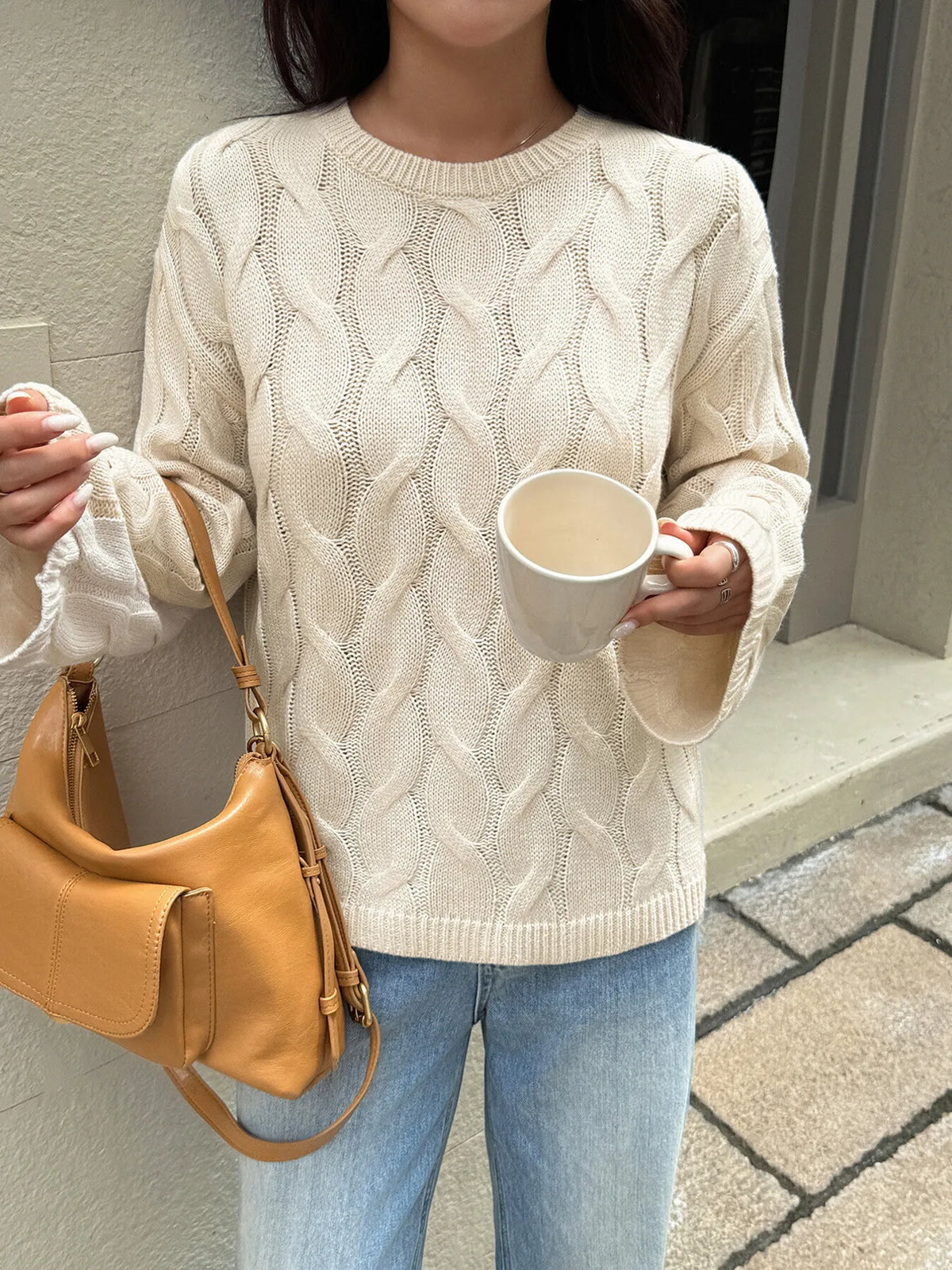 Cable Knit Long Sleeve Sweater (2)