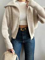 Zip Up Dropped Shoulder Cardigan (20)