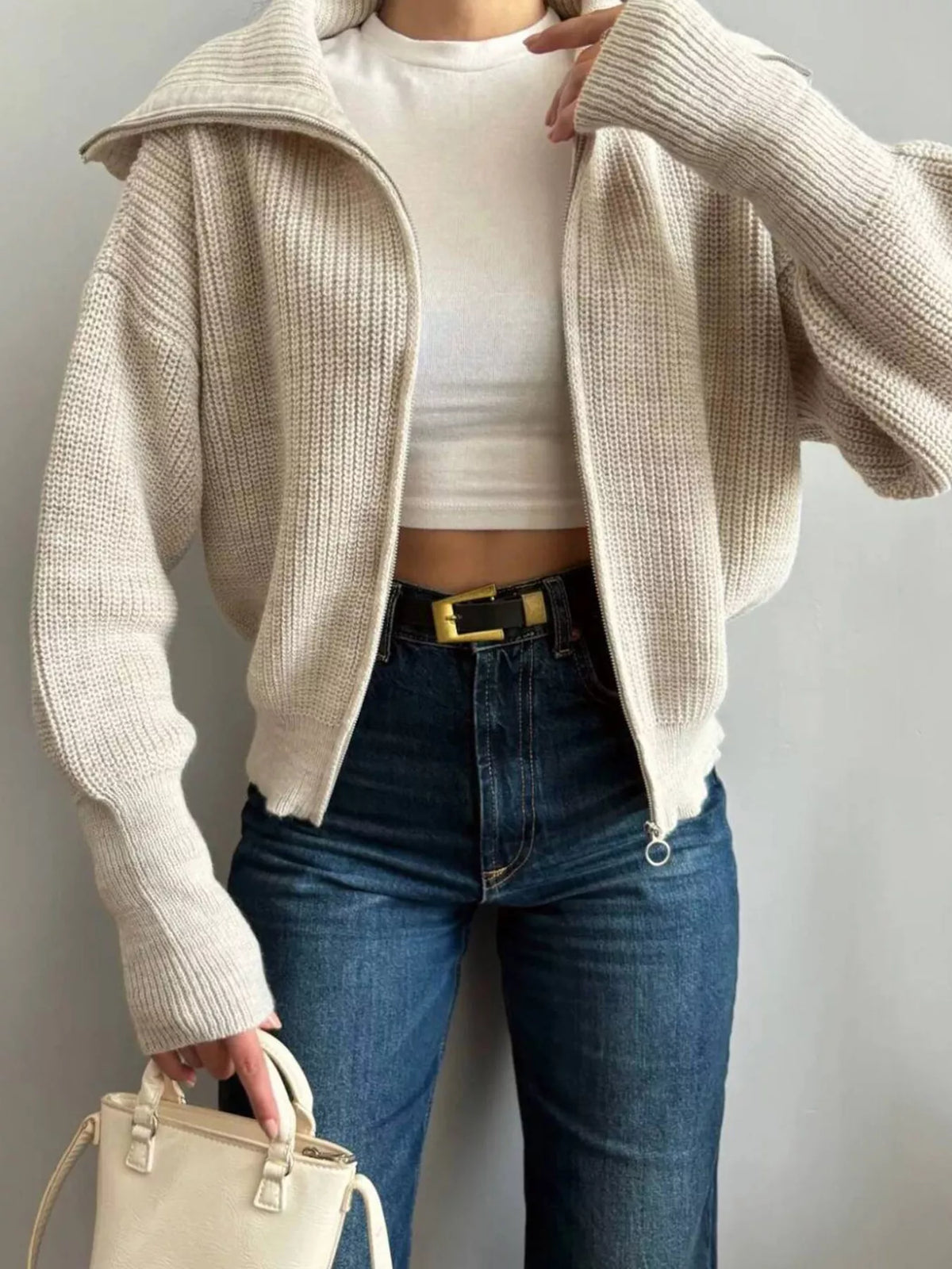 Zip Up Dropped Shoulder Cardigan (20)