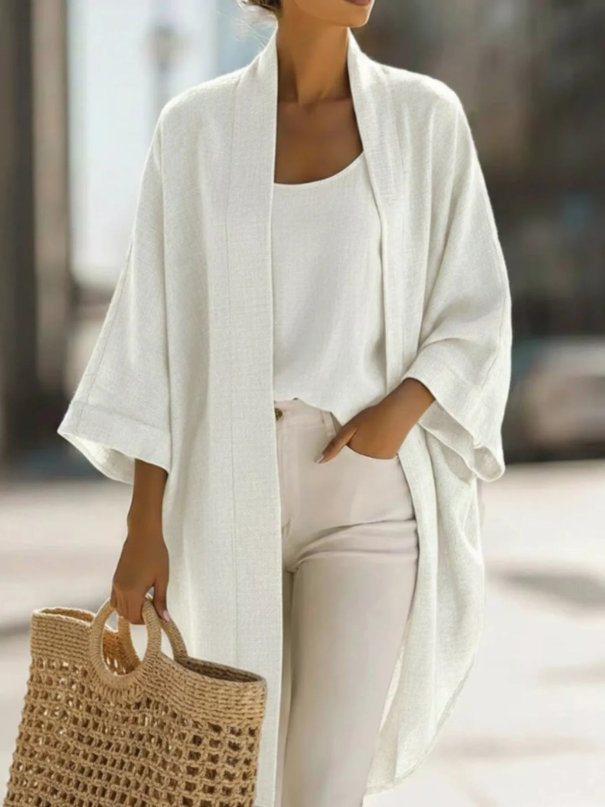 Full Size Open-front Cardigan Matching Tank Top Set Plus (6)