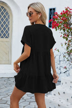 Ruched Tiered V-neck Short Sleeve Mini Dress (7)