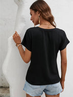 Asymmetric Hem Round Neck T-shirt (3)