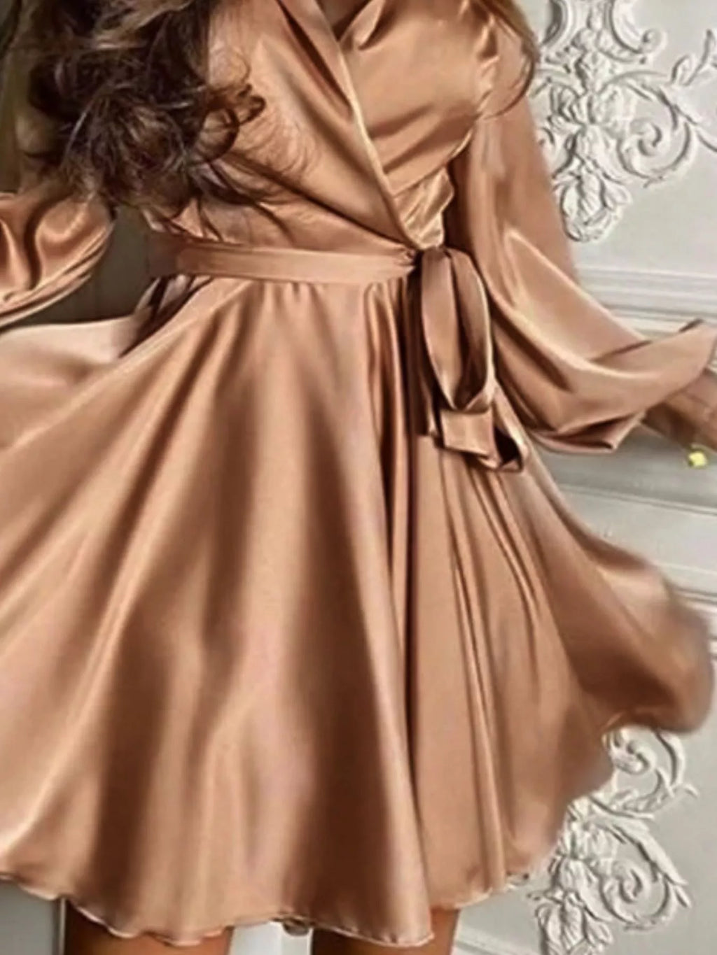 Satin Surplice Long Sleeve Mini Dress (4)