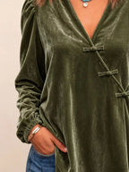 Chinese-style Knot Buttons Velvet Blouse (3)