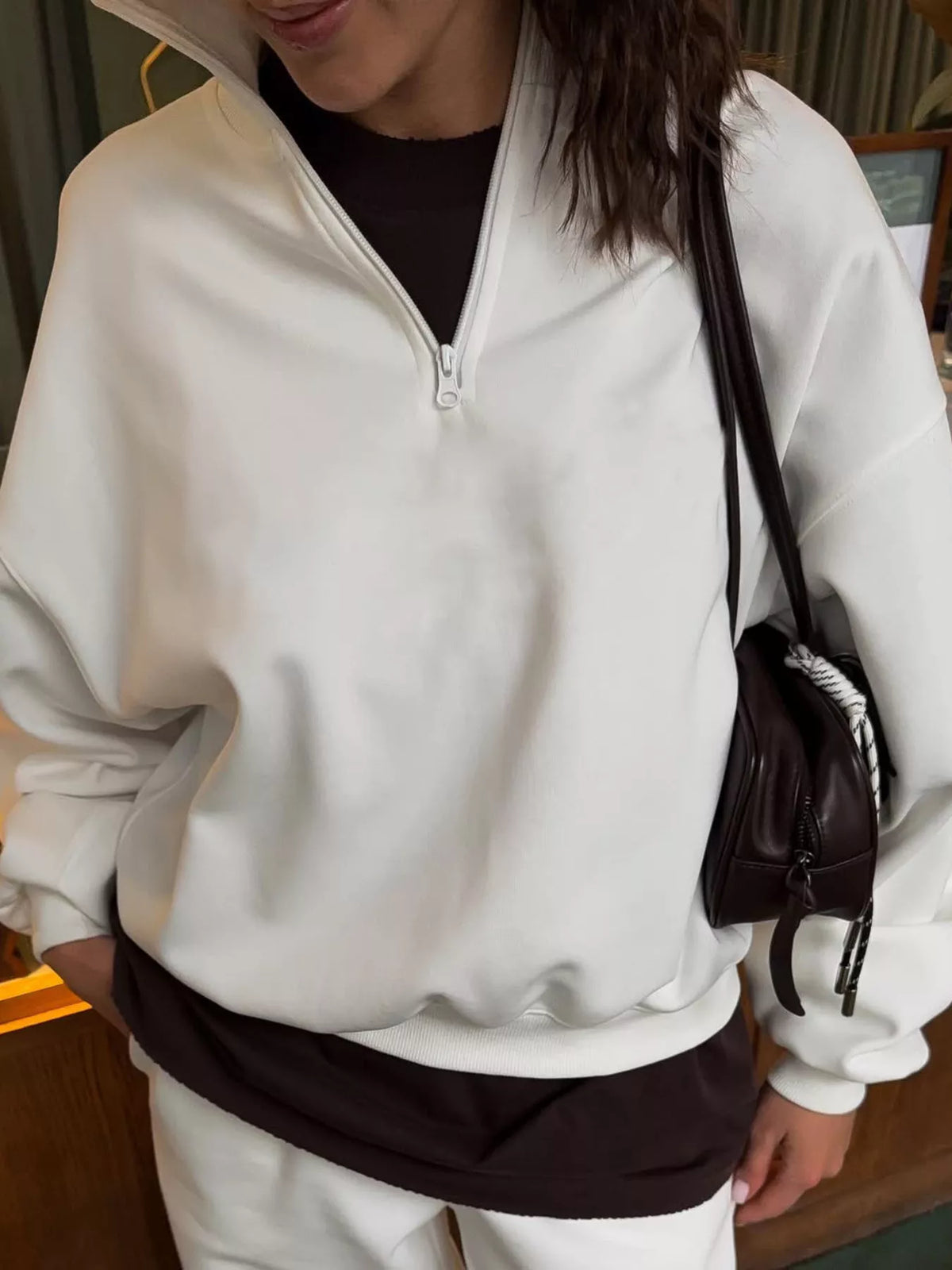 Quarter-zip Top Wide-leg Sweatpants Set (9)