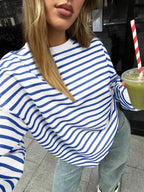 Striped Round Neck Oversized Casual Sweatshirt (19)