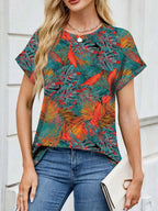Printed Round Neck Short Sleeve Top (11)