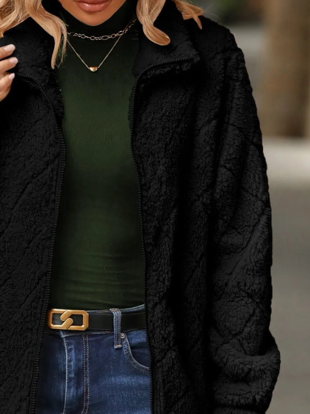 Fuzzy Pocketed Zip Up Jacket (12)