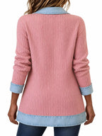 Full Size Denim Trim Ribbed Knit Cardigan Plus (39)