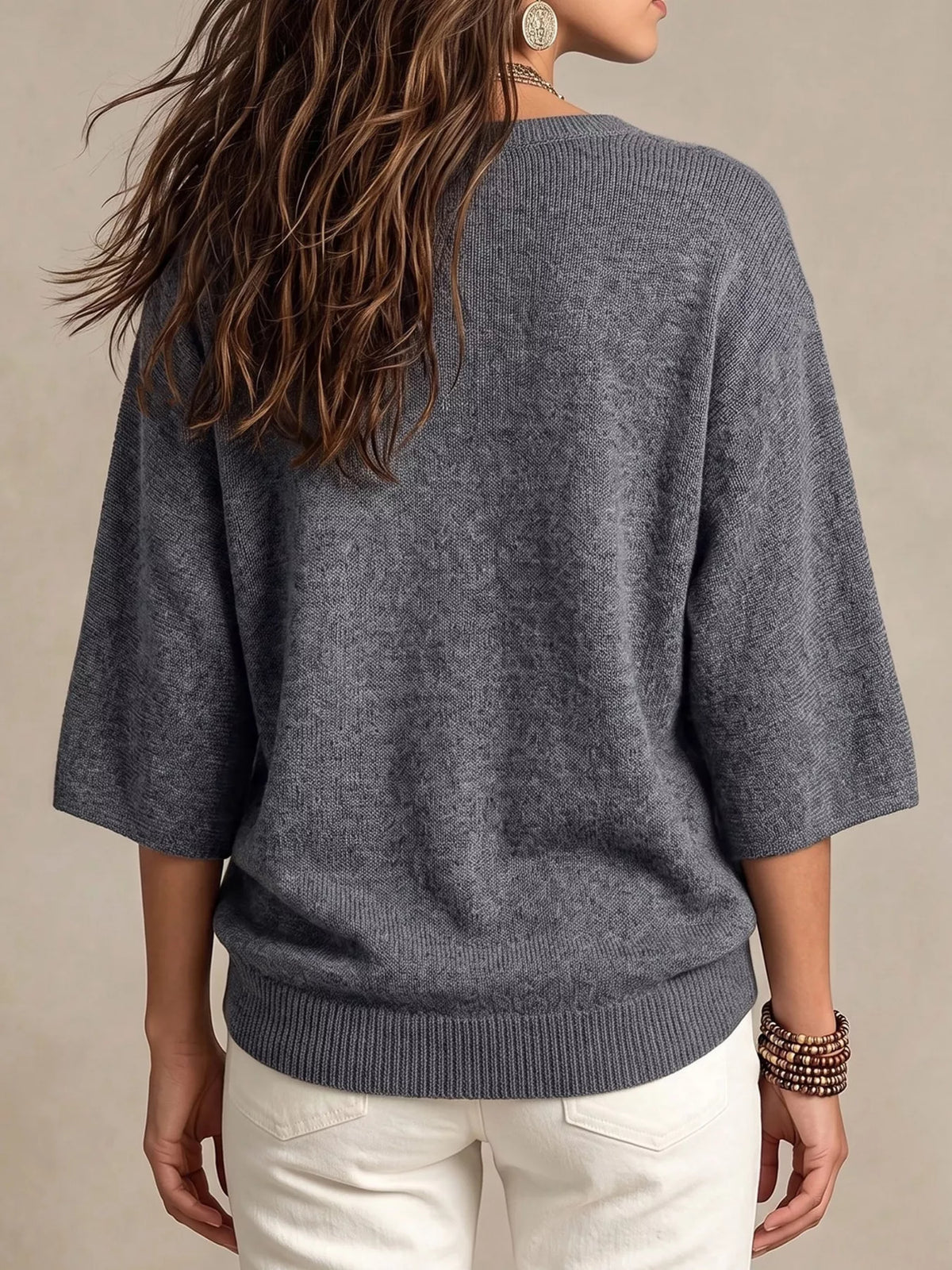 Round Neck 3/4 Sleeve Knit Top (5)
