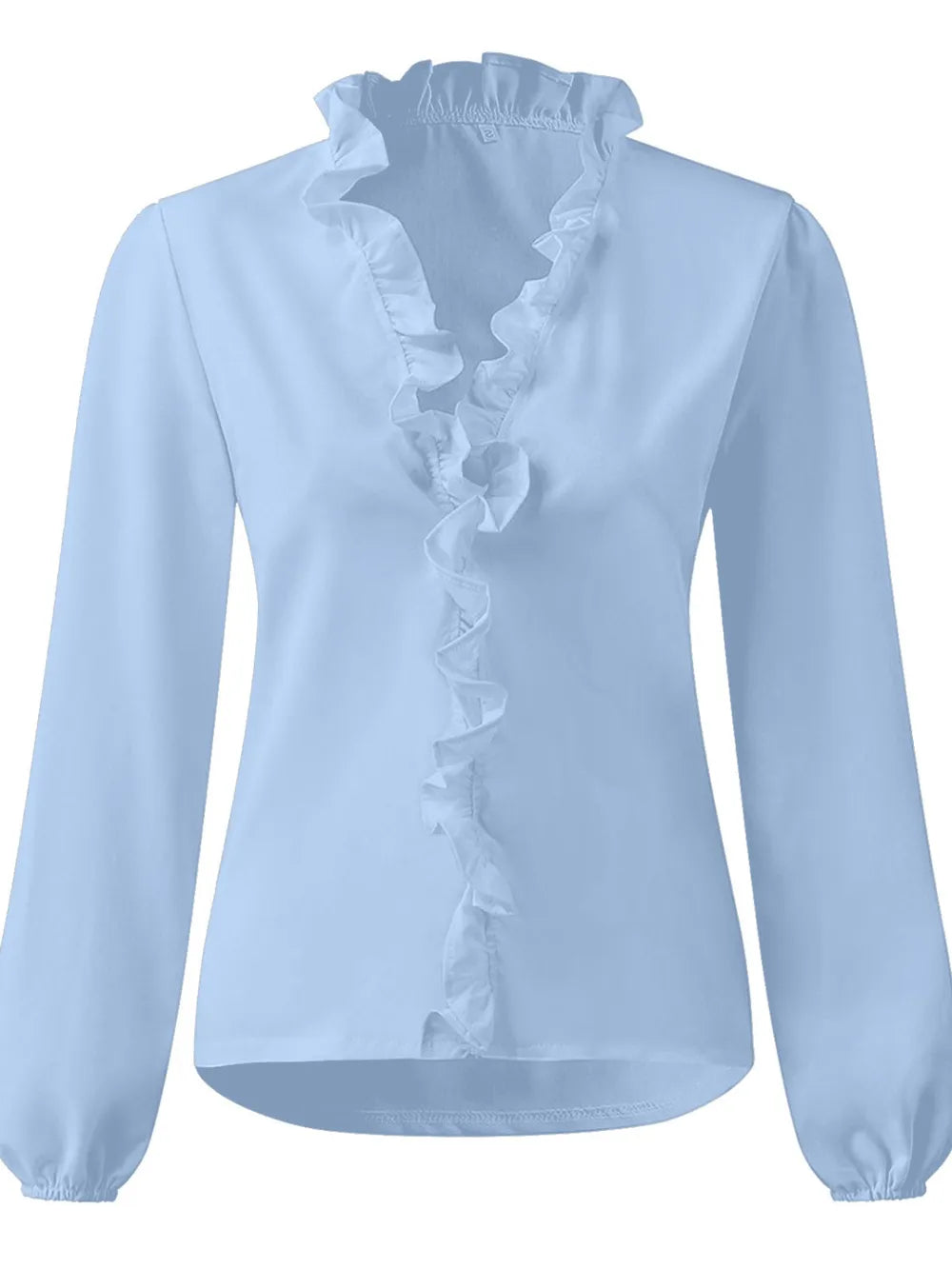 Ruffled V-neck Long Sleeve Blouse (4)