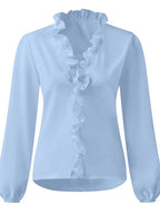 Ruffled V-neck Long Sleeve Blouse (4)