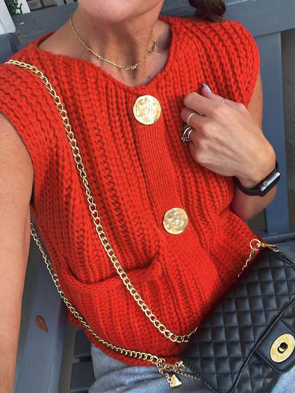 Chunky Knit Button-down Sweater Vest (6)