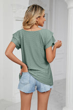Eyelet Layered Flutter Sleeve V-neck Knit Top (9)