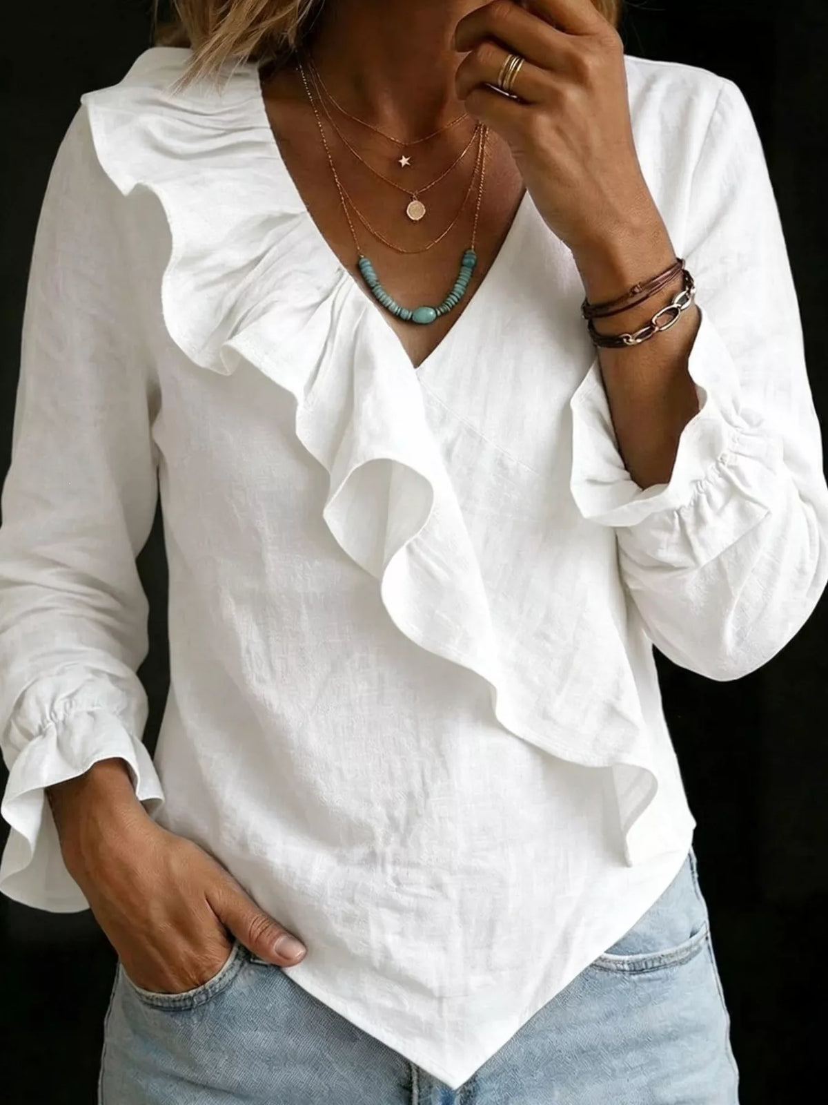 Full Size Ruffled Long Sleeve Blouse Plus