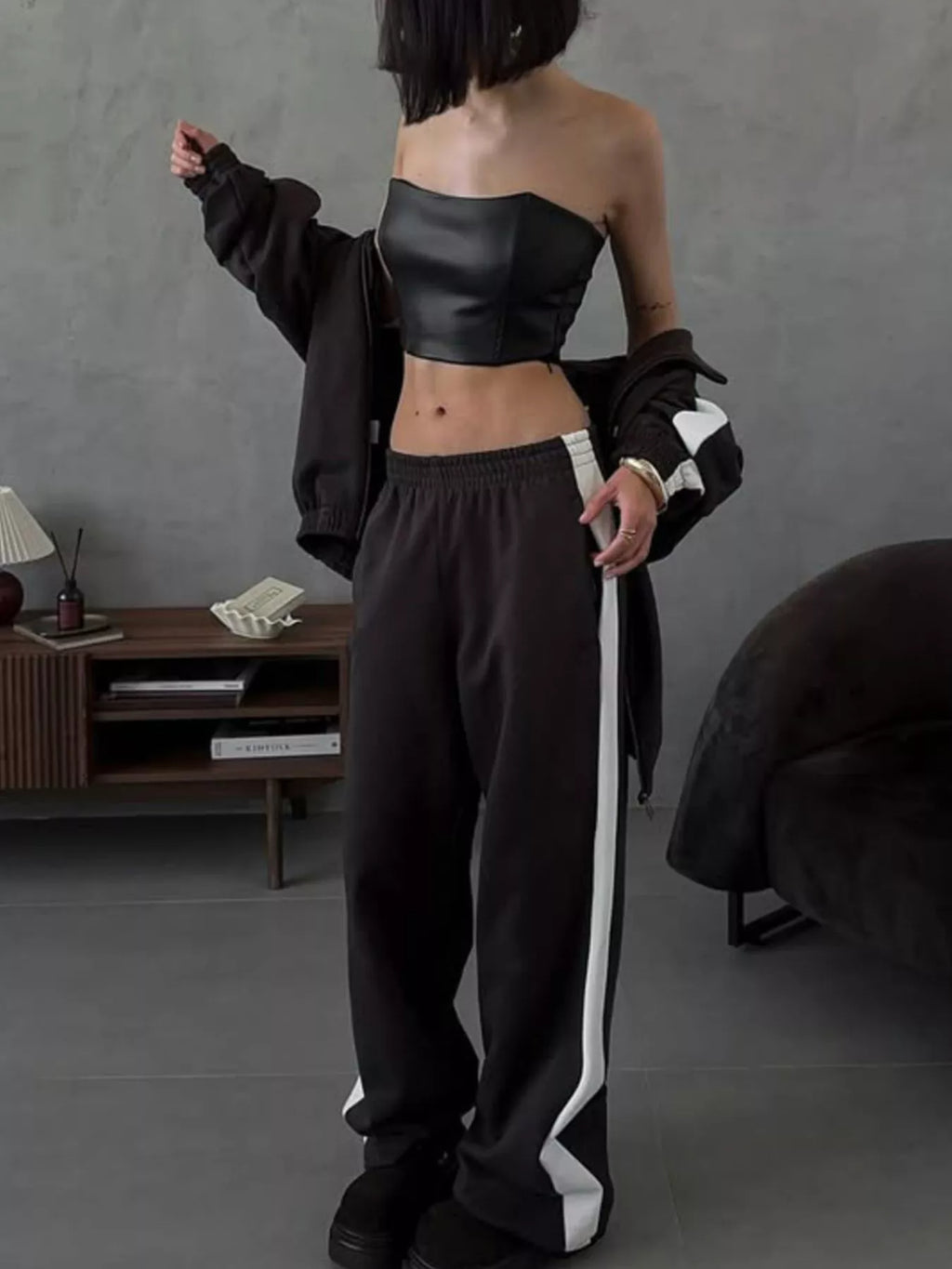 Zip Up Long Sleeve Outerwear Pants Set (15)