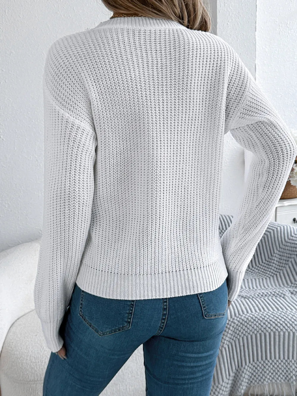 Openwork Round Neck Long Sleeve Sweater (6)