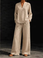 Notched Long Sleeve Top Pants Set (14)