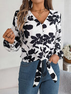 Printed V-neck Long Sleeve Blouse (4)