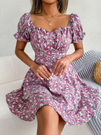 Floral Sweetheart Neck Flounce Sleeve Mini Dress (3)