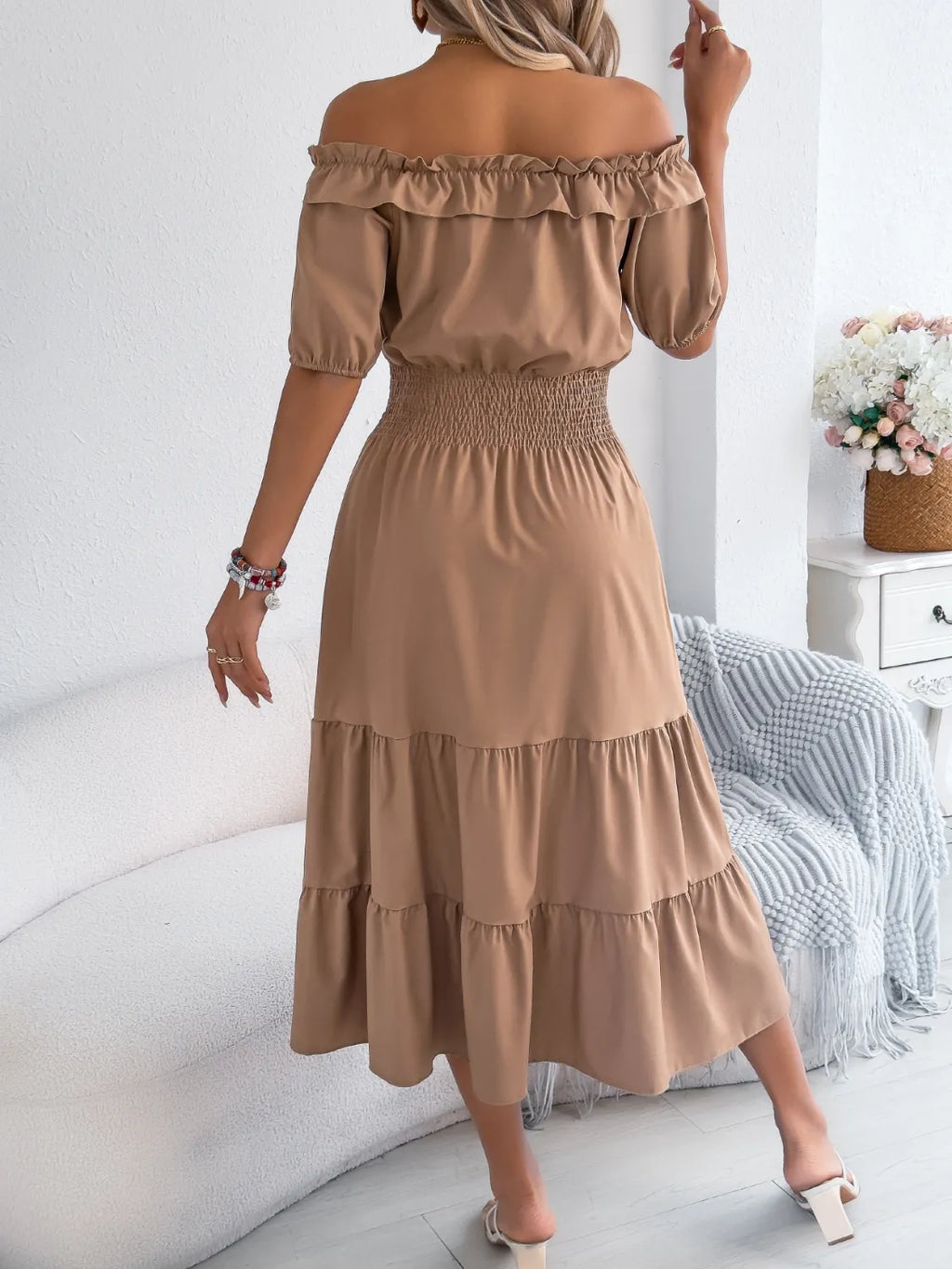 Smocked Off-shoulder Tiered Dress (15)