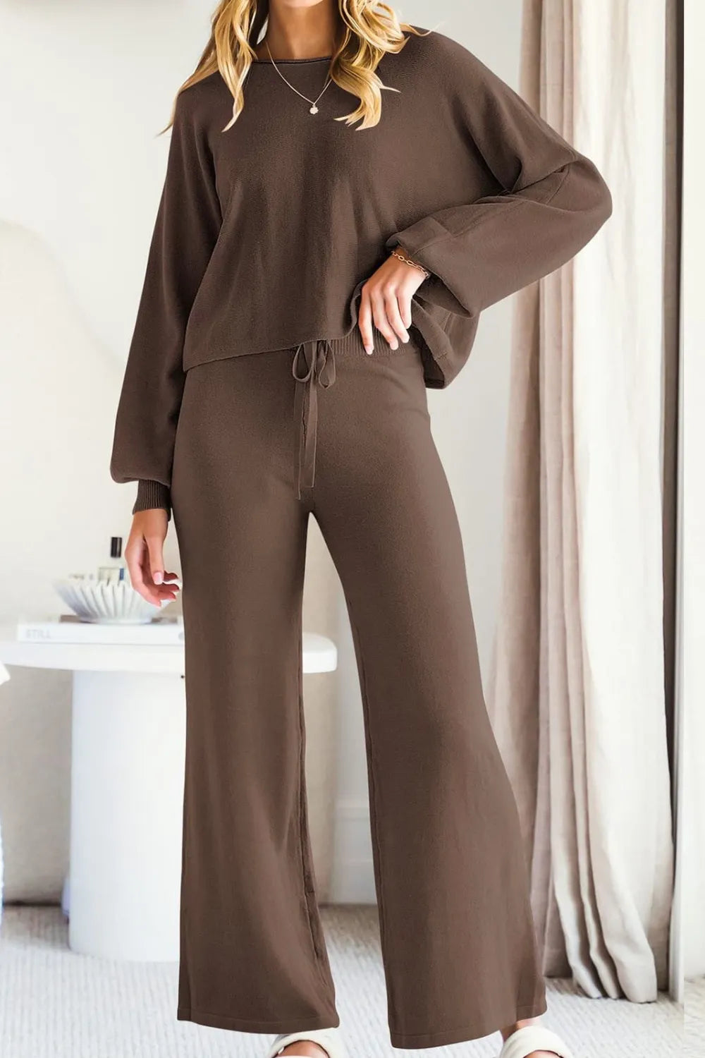 Round Neck Long Sleeve Top Pants Set