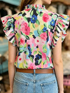Printed Ruffle Sleeve Blouse (11)