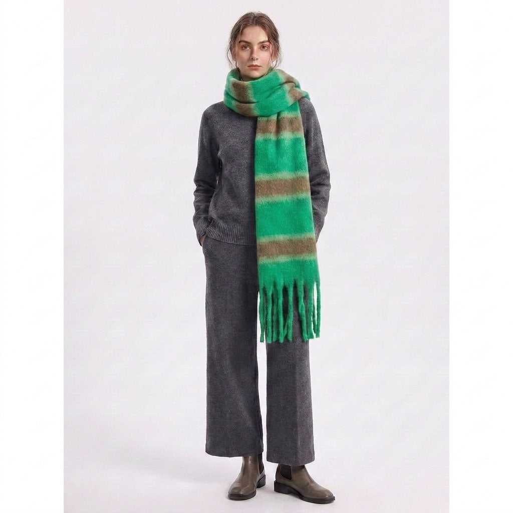 Cashmere-like Loop Yarn Chunky Ribbed Striped Scarf photo 4