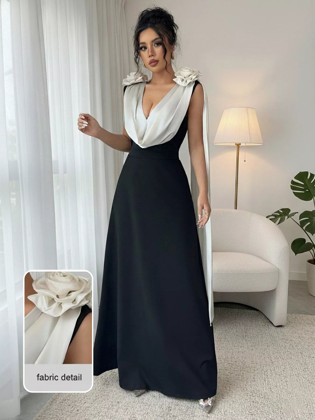 Floral Applique Two Tone Maxi Dress (3)