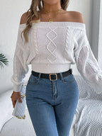 Cable Knit Off-shoulder Long Sleeve Sweater (18)