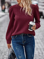 Textured Round Neck Long Sleeve Blouse (17)