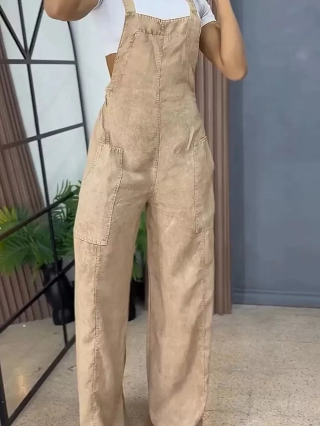 Full Size Vintage Wash Wide Leg Denim Overalls Plus (9)