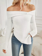 Off-shoulder Ribbed Knit T-shirt (12)