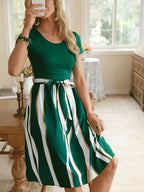 Striped Short Sleeve Tie Waist Dress (5)